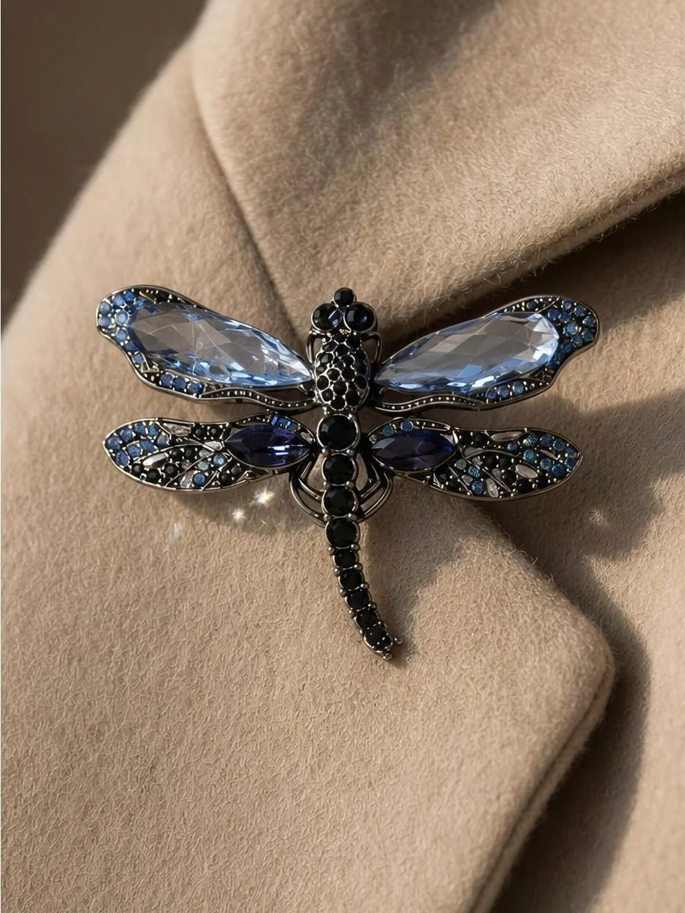 Dragonfly Crystal Brooch - Blue Crystal Accent